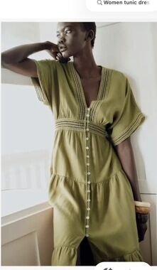 Zara tunic dress with lace inserts Khaki/green in xs